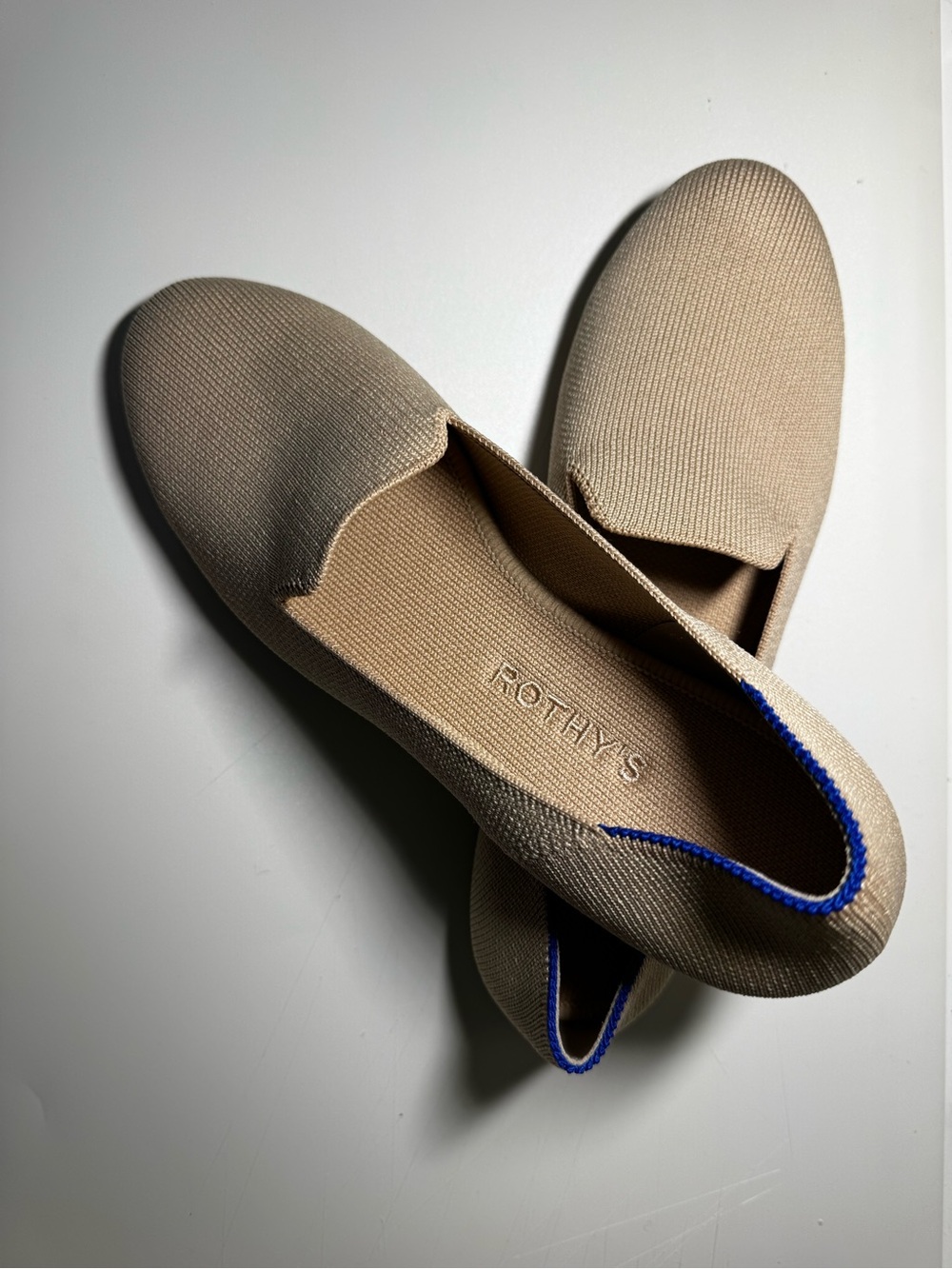Rothy's Women’s The Loafer tan with Blue Trim size 8